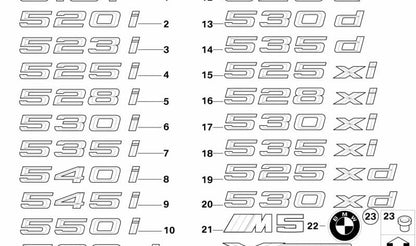 Emblema trasero "BMW" OEM 51147039786 para BMW E60, E61. Original BMW.