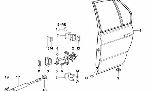 Rear door hinge lower left for BMW 7 Series E32 (OEM 41521951145). Original BMW