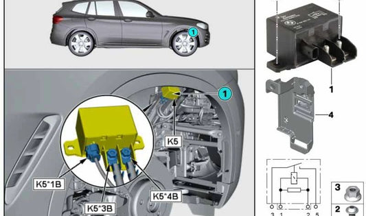 Soporte para relé del ventilador eléctrico motor OEM 61138780761 para BMW G05, G05N, G06, G06N, G07, G07N, G18, F95, F95N, F96, F96N, G09. Original BMW.