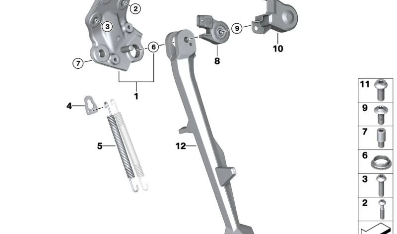 Soporte lateral OEM 46538357957 para BMW Motorrad F 750 GS, F 800 GS, F 850 GS, F 900 GS, F 900 GS SF, F 850 GS Adventure, F 900 GS Adventure. Original BMW Motorrad.