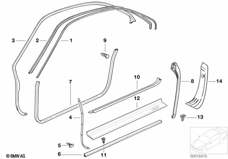 Proteção de borda direita para BMW E31 (OEM 51728124214). BMW original