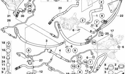 Soporte de tubo dirección asistida OEM 32416756132 para BMW E60, E61, E63, E64, E65, E66. Original BMW.