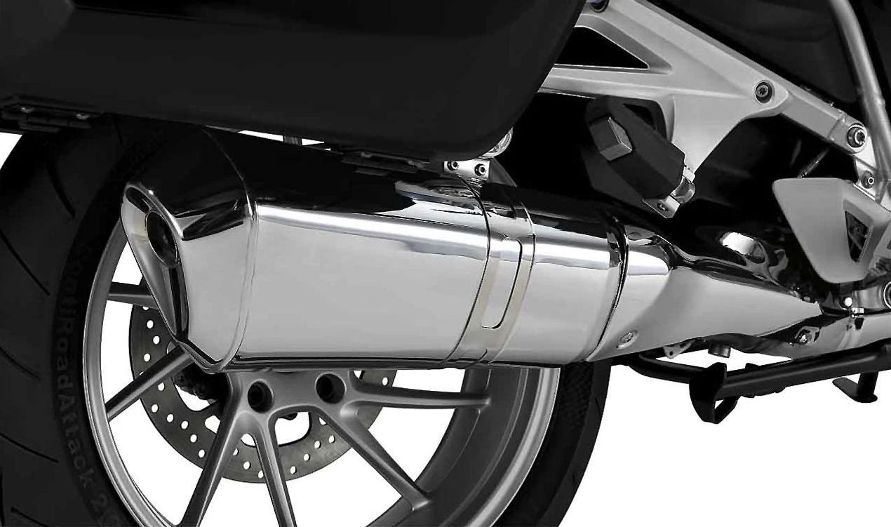 Chrom-Endschalldämpfer OEM 18518531078 für BMW R1200RT (08/2013-03/2018), R1250RT Motorräder. Original BMW Motorrad.