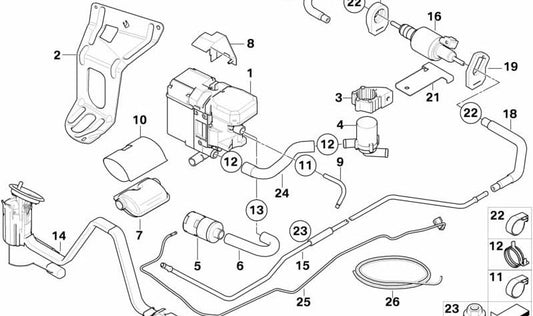 Silencer for BMW 5 Series E60, E61N; 6 Series E63, E64 (OEM 64120006521). Original BMW.