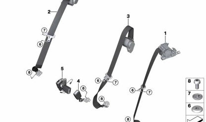 Cinturón de seguridad trasero derecho OEM 72117364225 para MINI F20, F54, F55. Original MINI.
