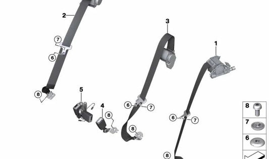 Cinturón de seguridad trasero derecho OEM 72117364762 para MINI Clubman F54, F54 LCI. Original MINI.