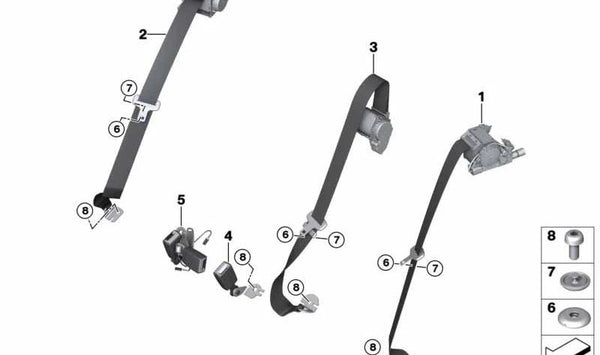 Cinturón superior trasero izquierdo OEM 72117364767 para MINI F54. Pieza original MINI.