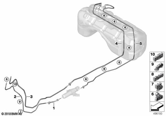 Rear fuel return line for BMW G01, G01N, G02, G02N (OEM 16127404140). Original BMW