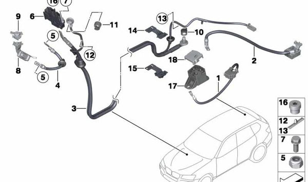 Cable de batería positivo OEM 61129321002 para BMW F25, F26. Original BMW.