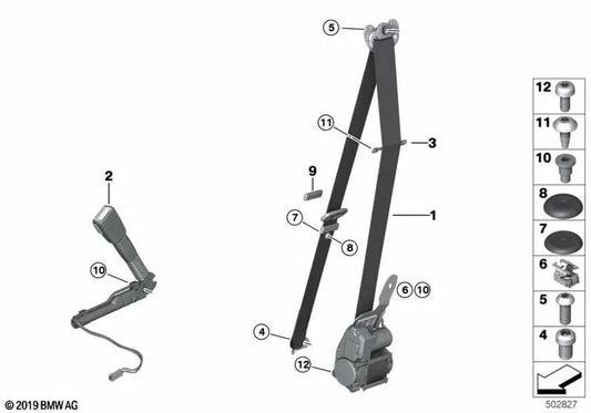 Cintura di fila anteriore destra per la BMW 3 F30 Series, F31, F34, F35, F80, 4 F36 (OEM 72117383322). BMW originale