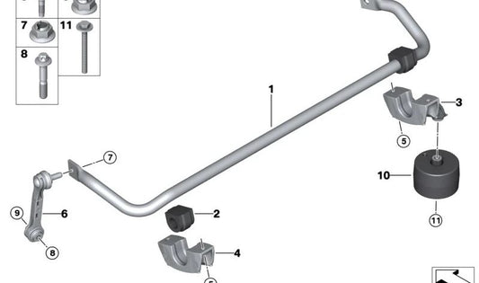 Silentblock goma barra estabilizadora trasera OEM 33506861465 para BMW G30, G30N, G11, G11N, G12, G12N, G01, G01N, G08, G02, G02N. Original BMW.