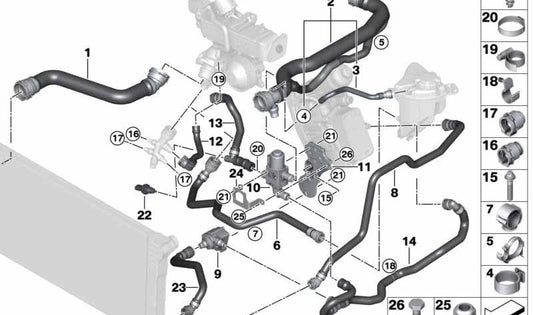 Soporte válvula de conmutación OEM 11538577062 para BMW Serie 5 F10, F11, X3 F25, X5 F15… y más. Original BMW.