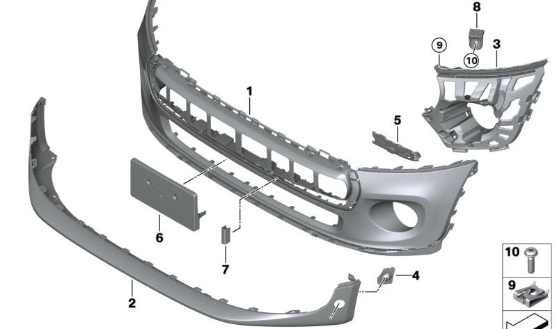 Adorno delantero OEM 51117380443 para MINI F56, F56 BEV, F55, Cabrio F57. Original MINI.