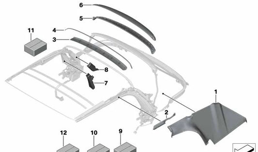 Juego de fijación cable tensor izquierdo OEM 54347365871 para MINI Cabrio R57, R57 LCI, F57, F57 LCI, F67... y más. Original MINI.