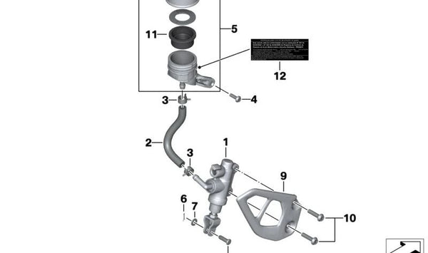 Tubo de freno trasero OEM 34318553809 para BMW Motorrad R 1200 RT (2013-2018), R 1250 RT (2018-2023). Original BMW Motorrad.