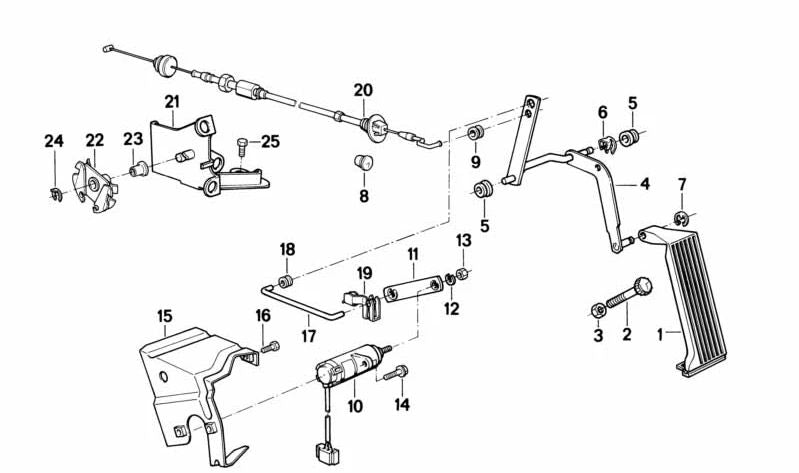 Pedal del acelerador OEM 35411118210 para BMW E30, E28, E24, E23. Compatible con modelos de 1982 a 1988. Repuesto original BMW. Ideal para sustituir el pedal desgastado o roto.