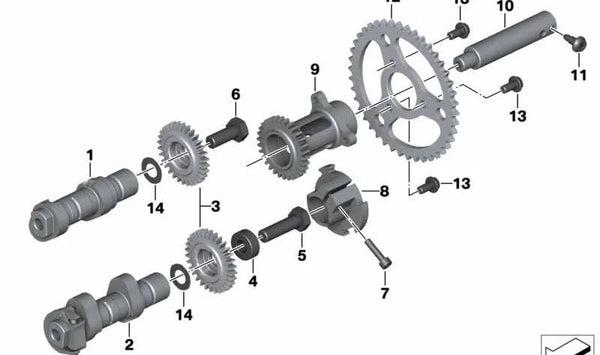 Eje del motor OEM 11318529744 para BMW Motorrad R 1200 GS (RK50), R 1200 GS Adventure (RK51), R 1200 RT (RK52), R 1200 R (RK53), R 1200 RS (RK54). Original BMW Motorrad.