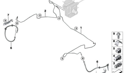 Latiguillo de freno delantero OEM 34326891359 para BMW Series 1 (F20, F21), Series 2 (F22, F23, F44), Series 3 (F30, F31, F34, G20), Series 4 (F32, F33, F36, G22), Series X1 (F48), Series X2 (F39). Original BMW.