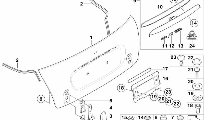 Pincele o botão de abertura do OEM 51137074020 para Mini R50, R52, R53. Mini peça original. Ideal para substituir a alça da porta traseira pelo controle integrado.