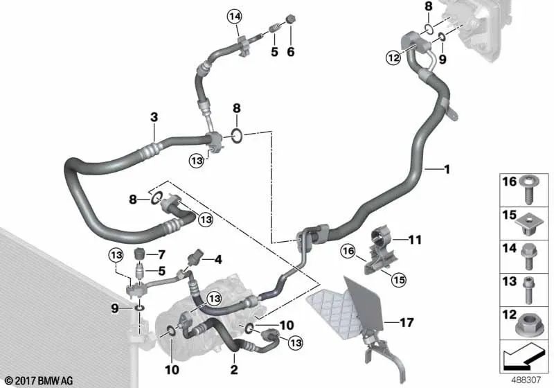 Compressor-Condenser Pressure Pipe for BMW F90, F90N, F91, F92, F93 (OEM 64507854428). Original BMW