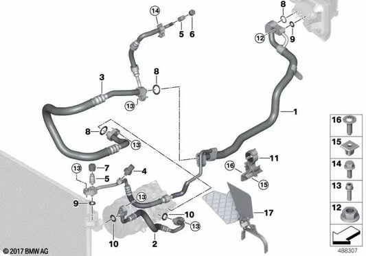 Compressor-Condenser Pressure Pipe for BMW F90, F90N, F91, F92, F93 (OEM 64507854428). Original BMW