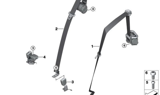 Rear Center Seat Belt OEM 72118495178 for BMW G05, F95, G06, F96. Original BMW.