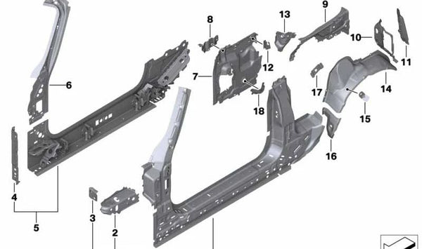 Bastidor lateral central interior izquierdo OEM 41007431307 para MINI Cabrio F57, F57 LCI, F67, F57 BEV. Original MINI.