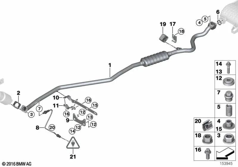 Abgasanlage für BMW E81, E82, E87, E87N, E88, E90, E90N, E91, E91N, E92, E92N, E93, E93N, E84 (OEM 18207521603). Original BMW