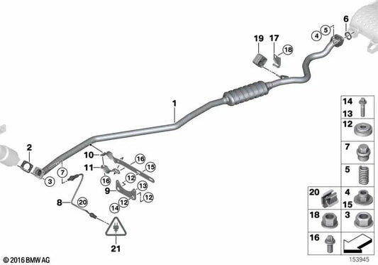 Abgasanlage für BMW E81, E82, E87, E87N, E88, E90, E90N, E91, E91N, E92, E92N, E93, E93N, E84 (OEM 18207521603). Original BMW