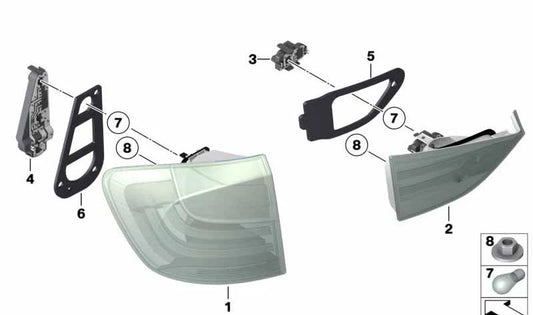Junta derecha de piloto trasero OEM 63212993578 para BMW X1 E84. Recambio original BMW.