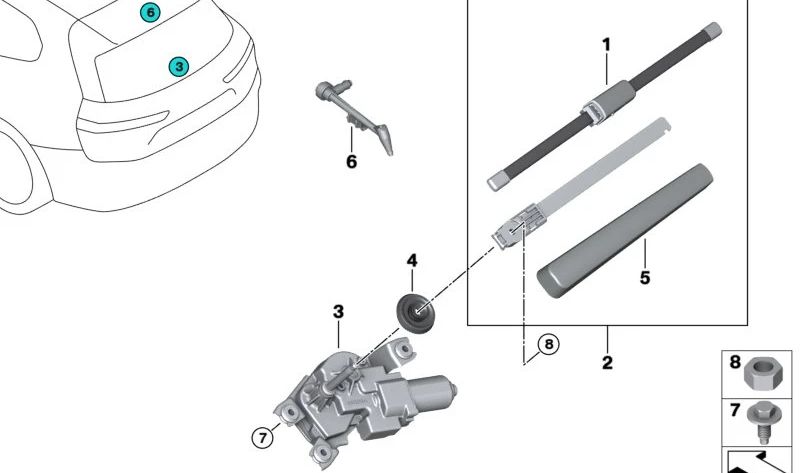 Boquilla de lavado de luneta trasera OEM 61687954714 para BMW i20. Original BMW.