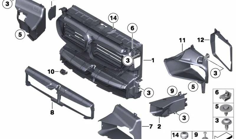 Conducto de aire para radiador de aceite OEM 51747200790 para BMW F10, F11, F18. Original BMW.