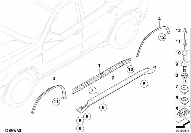 Tapa del paso de rueda trasero derecho para BMW X6 E71, E72 (OEM 51777176330). Original BMW.