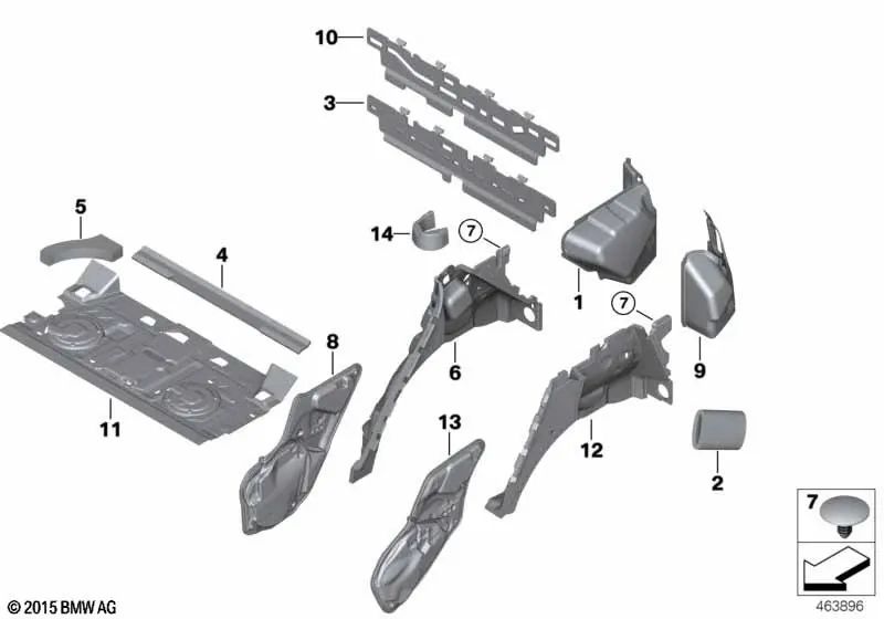 Sound insulation wheel arch rear left for BMW X5 E70, E70N, F15, F85 (OEM 51487461597). Original BMW.