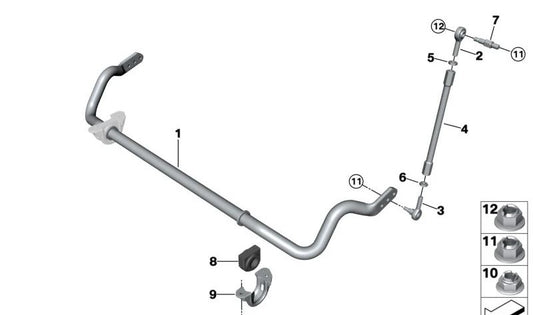 Bieleta estabilizadora delantera OEM 31358342793 para BMW F20, F21, F22, F23, F30, F31, F32, F33, F34, F36, F80, F87. Original BMW.