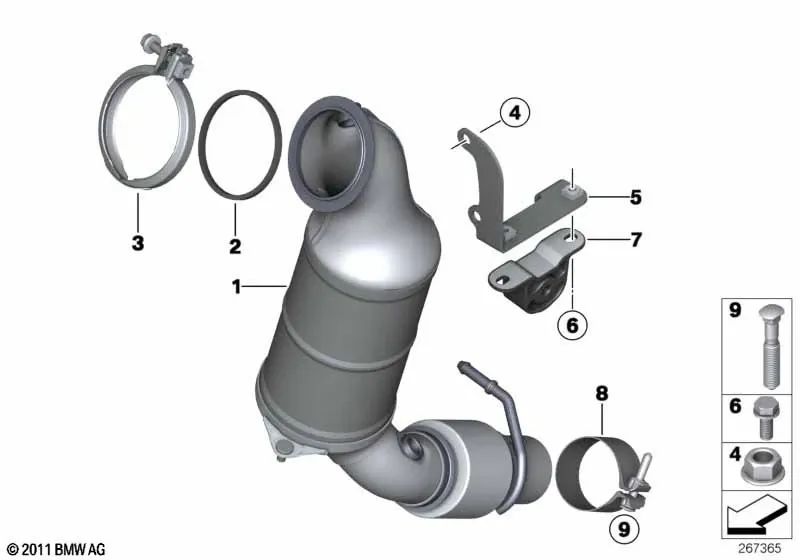 Supporto catalizzatore vicino al motore per BMW F20, F21, F30, F31, F35 (OEM 18307615523). BMW originale.