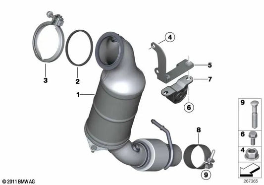 Supporto catalizzatore vicino al motore per BMW F20, F21, F30, F31, F35 (OEM 18307615523). BMW originale.