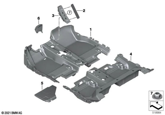 Einfügen des rechten vorderen Bodens für BMW F40, F44 (OEM 51477950084). Original BMW