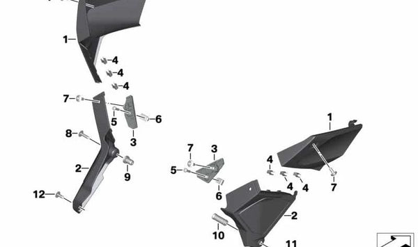 Cubierta inferior izquierda del chasis OEM 46638560715 para BMW Motorrad K 1600 Bagger (0F51, 0F61). Compatible con modelos del 2017 al 2027. Recambio original BMW Motorrad.
