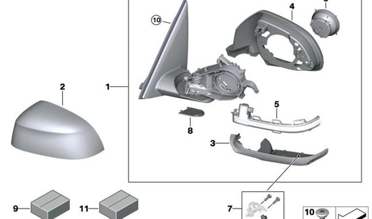 Riscaldamento Rearview esterno sinistro con memoria OEM 5116849161 per BMW X3 G01, G08, G08E. BMW originale.