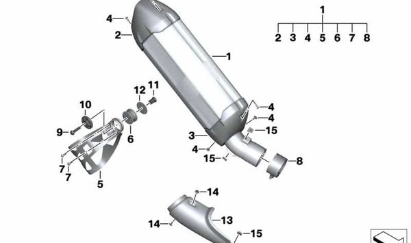 Silenciador trasero OEM 18518559513 para BMW Motorrad R 1250 GS (RK50) y R 1250 GS Adventure (RK51). Compatible con modelos 2018-2024. Original BMW Motorrad.