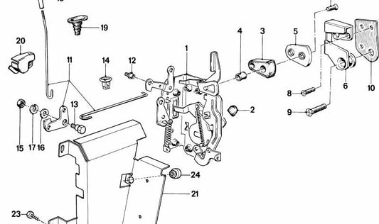 Cerradura con pestillo giratorio trasera derecha para BMW Serie 5 E28 (OEM 51221876388). Original BMW.
