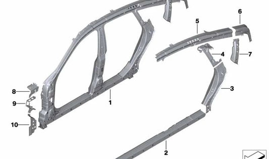 Marco lateral central izquierdo OEM 41007437435 para BMW G32 620d, 620d xDrive, 630d. Modelos compatibles: JX21, JX22, JY81, JY82, JX41, JX42, JY01, JW61, JW62, 82CC. Pieza original BMW.