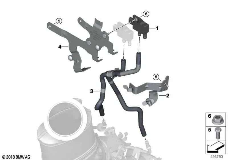 Support du capteur de pression différentielle pour BMW F87N, F82N, F83N (OEM 13628096095). BMW d'origine.