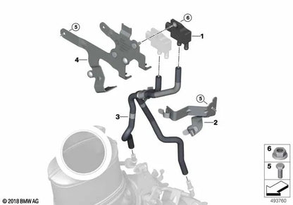Soporte sensor de presión diferencial OEM 13628096095 para BMW F87 M2, F82 M4, F83 M4. Original BMW.