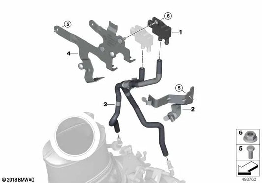OPF hose bracket for BMW F87N, F82N, F83N (OEM 18328099221). Original BMW