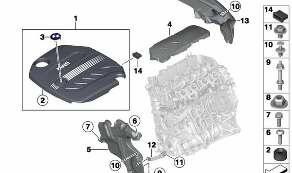 Cubierta Acústica para BMW F20, F21, F22, F30, F31, F34, F32, F33, F36 (OEM 11147810802). Original BMW