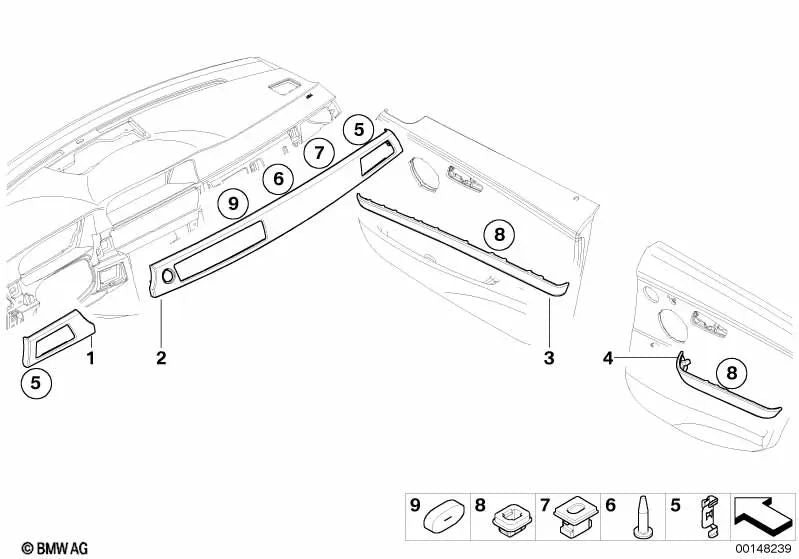 Moldagem decorativa da porta traseira esquerda para BMW 3 E90 Series, E91 (OEM 51426970557). BMW original