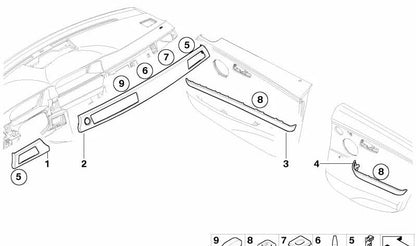 Embellecedor puerta delantera izquierda OEM 51416970555 para BMW Serie 3 E90, E91. Original BMW.