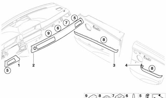 Embellecedor puerta delantera izquierda OEM 51416970555 para BMW Serie 3 E90, E91. Original BMW.